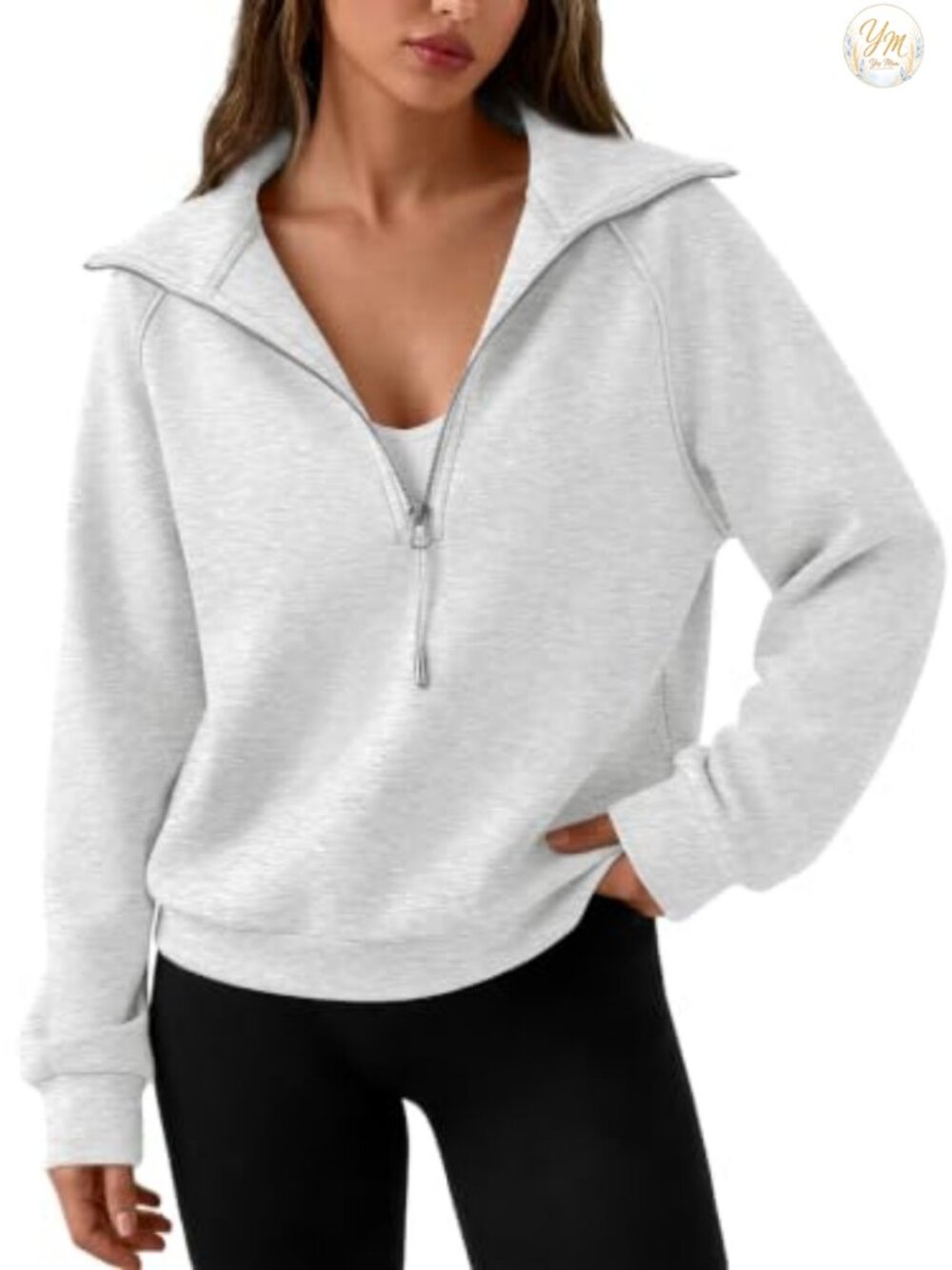 Oversized Quarter Zip Cropped Sweatshirt Hoodie Pullover